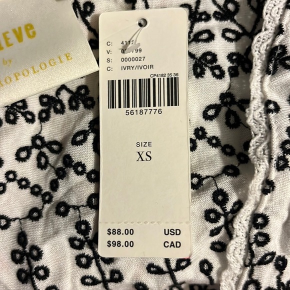 Maeve Cammie peplum top white & black eyelet XS NWT fairy dainty - Picture 9 of 12